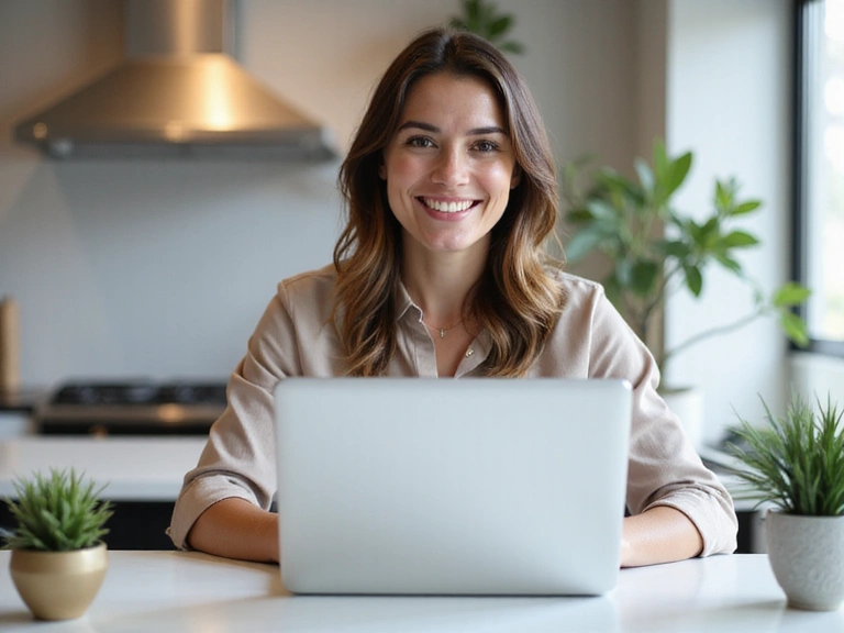Εικόνα επικοινωνίας με τη διατροφολόγο, με γραφείο και υπολογιστή
